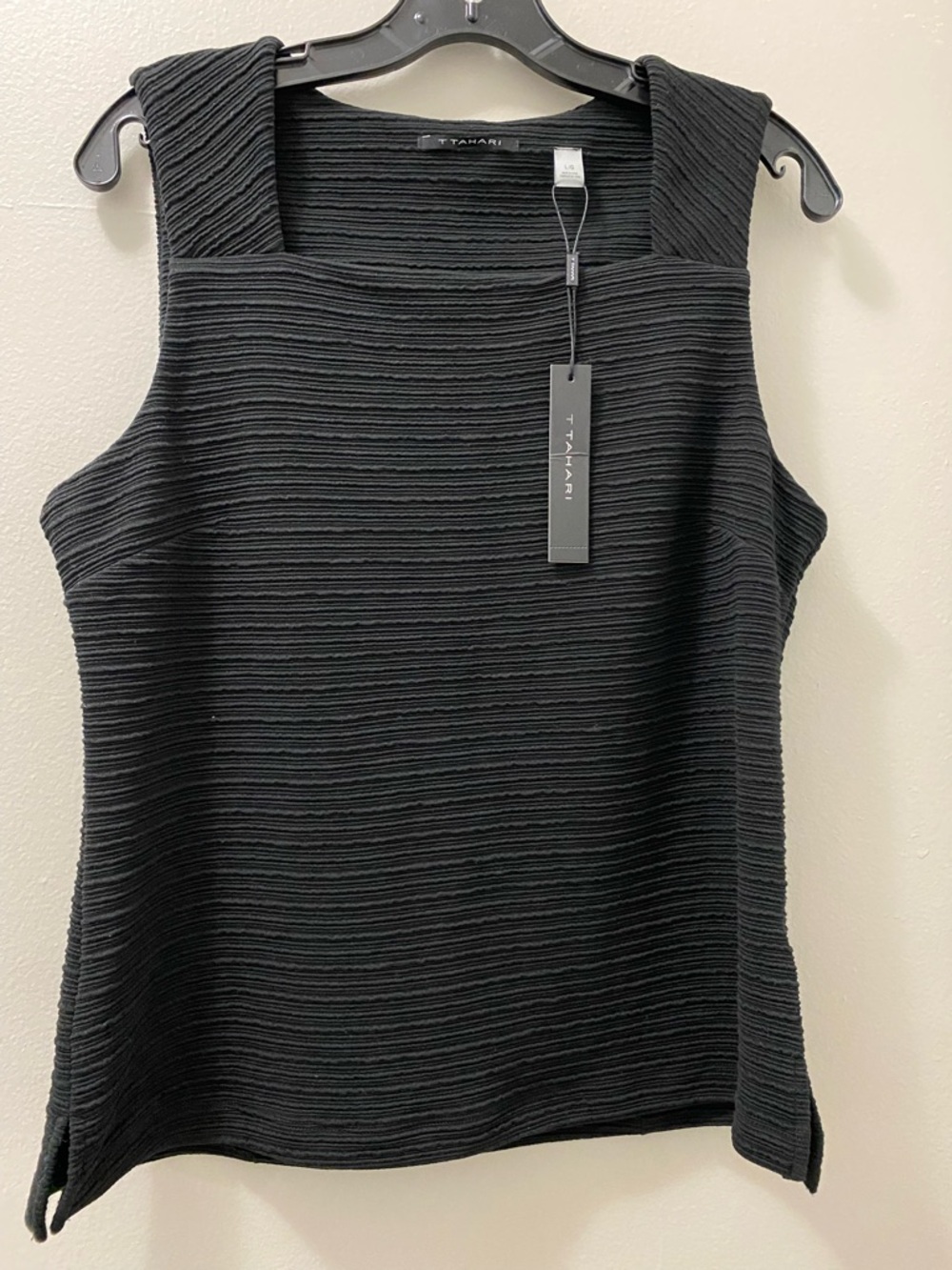 Tahari Black Ribbed Square-Neck Tank